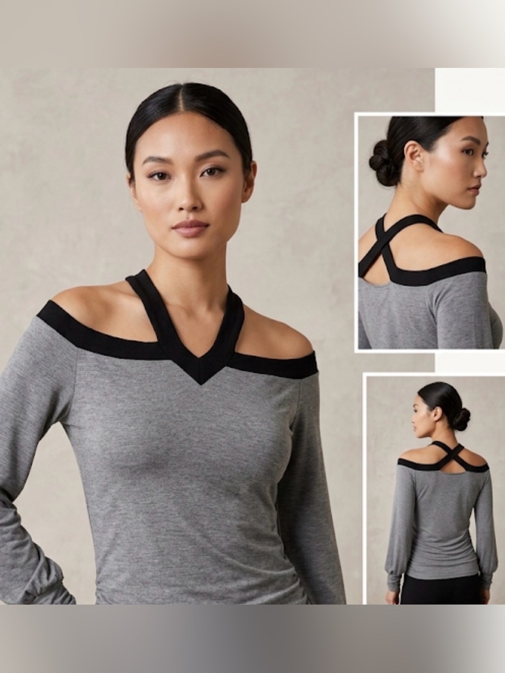 Dark Gray Caged Cross Strap Front Top Size S